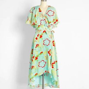 NWT ModCloth Cotton Lift Your Wings Wrap Midi Dress Assymetrical Hem Siz…